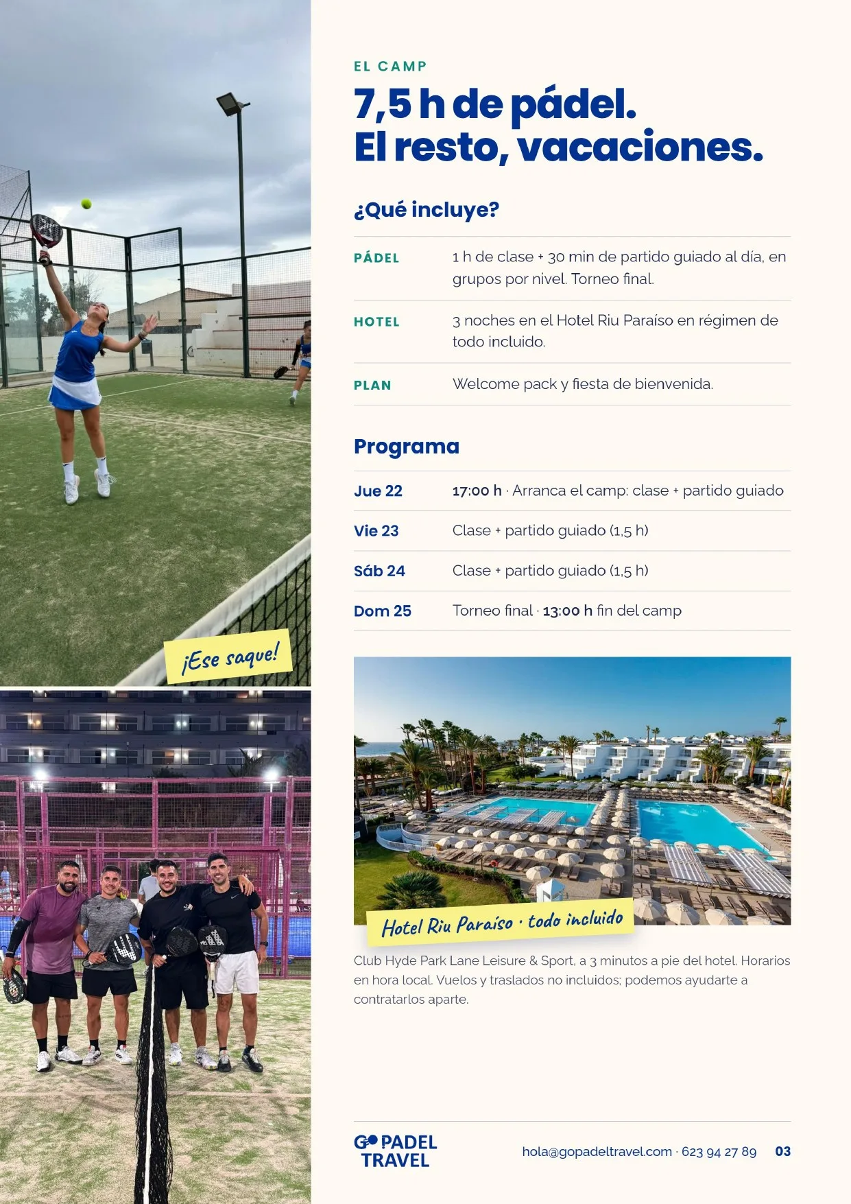 Programa y actividades del Go Padel Camp Lanzarote